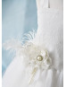 Ivory Lace Tulle Cross Back With Feather Flower Girl Dress